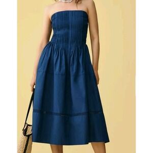 Anthropologie Dress Size XS Petite Blue Strapless Midi